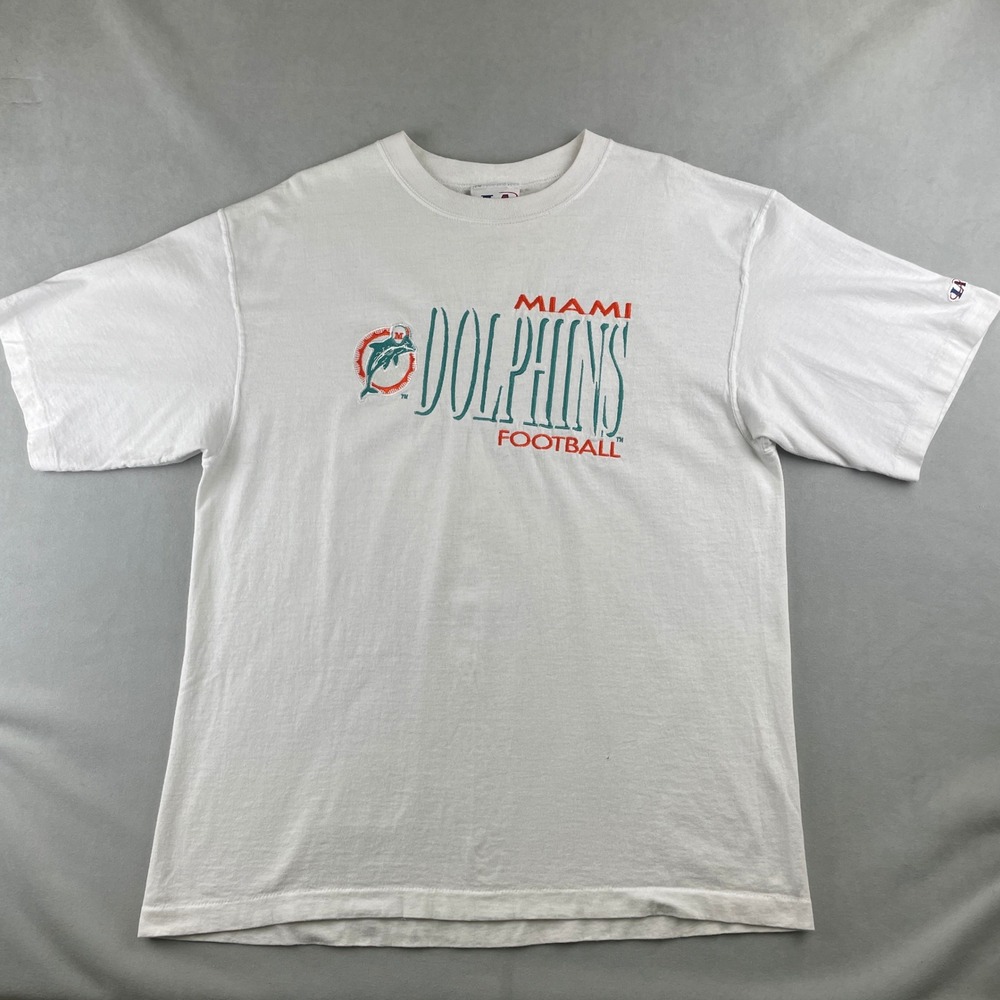 VTG Logo Athletic Miami Dolphins Football‎ T Shirt Mens L White NFL Graphic USA